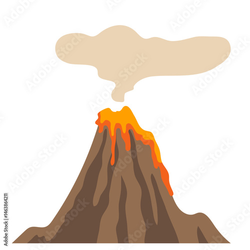 Illustration of Volcano Erupting with Lava and Smoke
