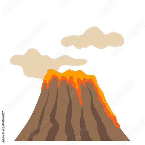 Illustration of Volcano Erupting with Lava and Smoke