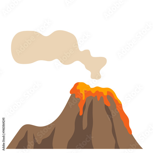 Illustration of Volcano Erupting with Lava and Smoke