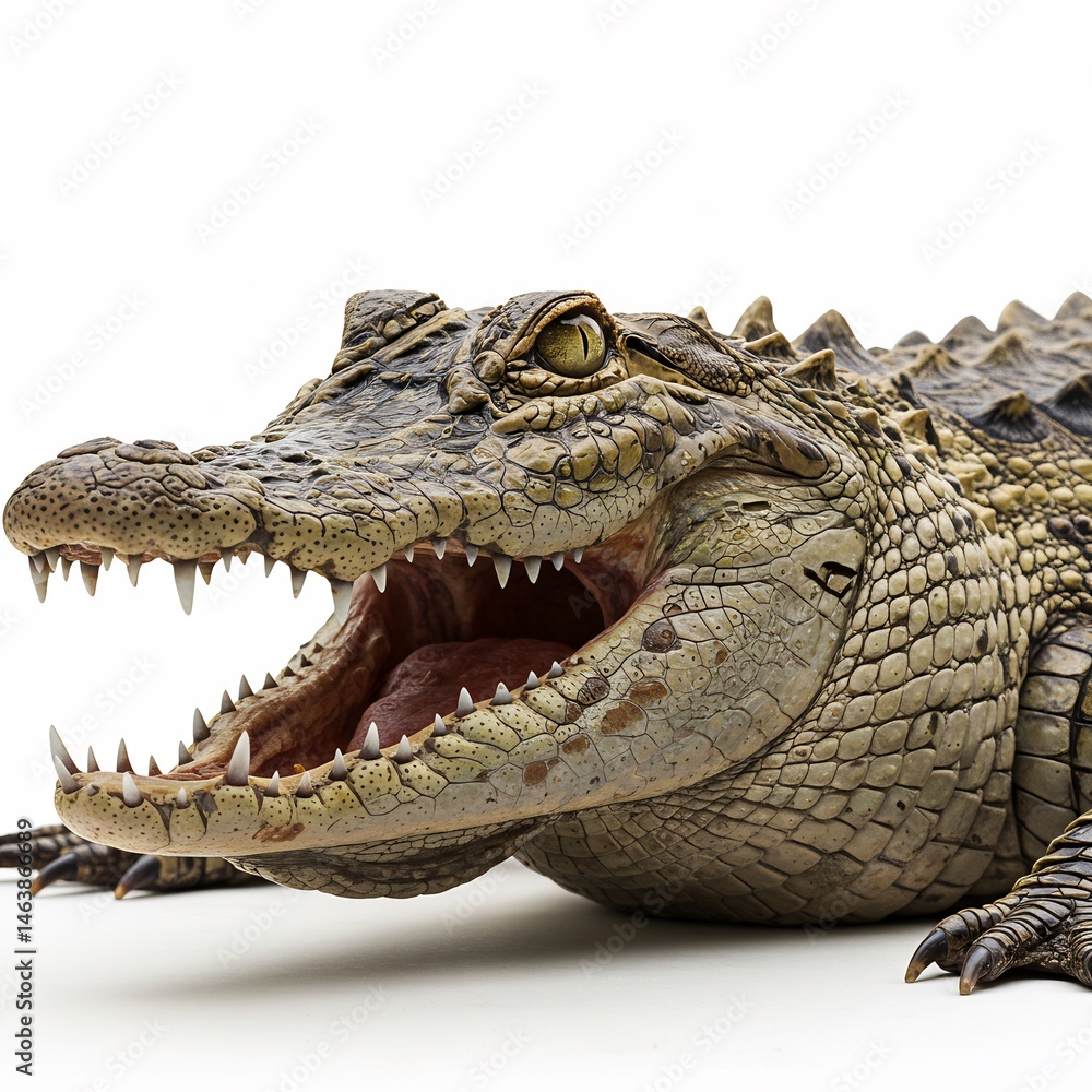 Fototapeta premium ワニ 迫力満点 白い背景 鋭い牙