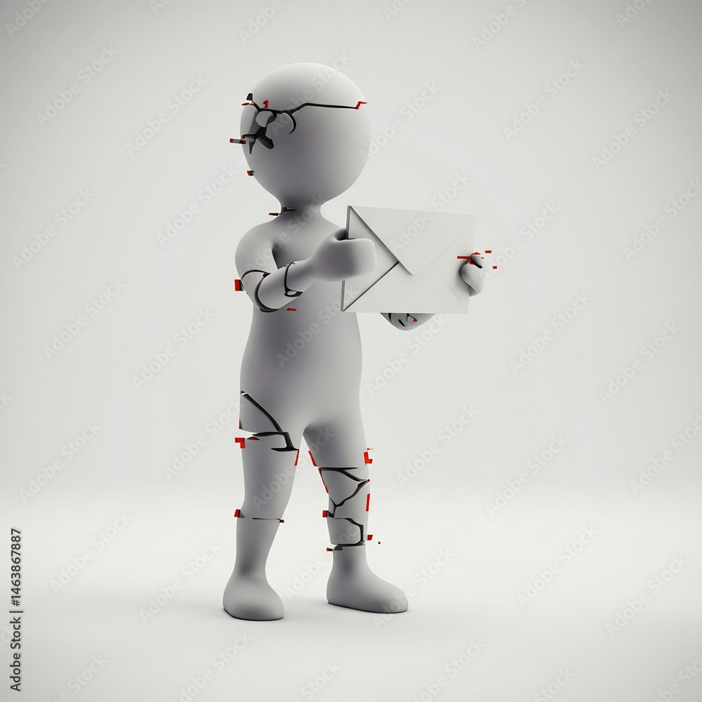 Fototapeta premium 白背景 壊れた人形 手紙持つ 静謐な雰囲気