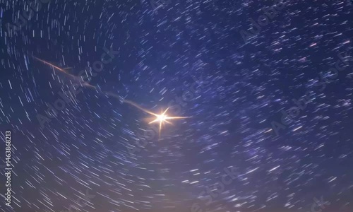 North Star Timelapse with Star Trails and Airplane Light Trail