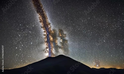 Stunning Night Sky Featuring Milky Way Galaxy Above Mountain Silhouette
