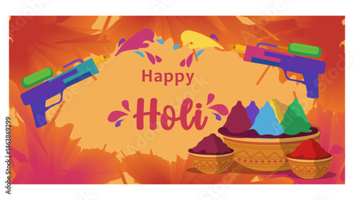 Vibrant Happy Holi Festival Vector Banner Illustrations Set-04