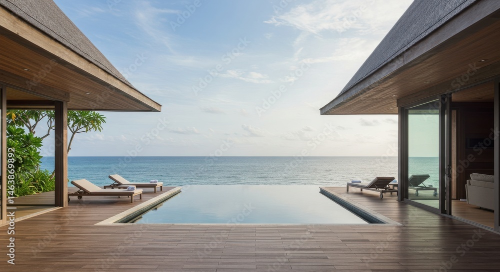 Obraz premium Luxury villa with infinity pool overlooking the ocean