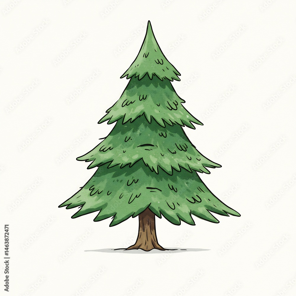 Fototapeta premium 緑鮮やか 手描き風 クリスマスツリー 凛と立つ