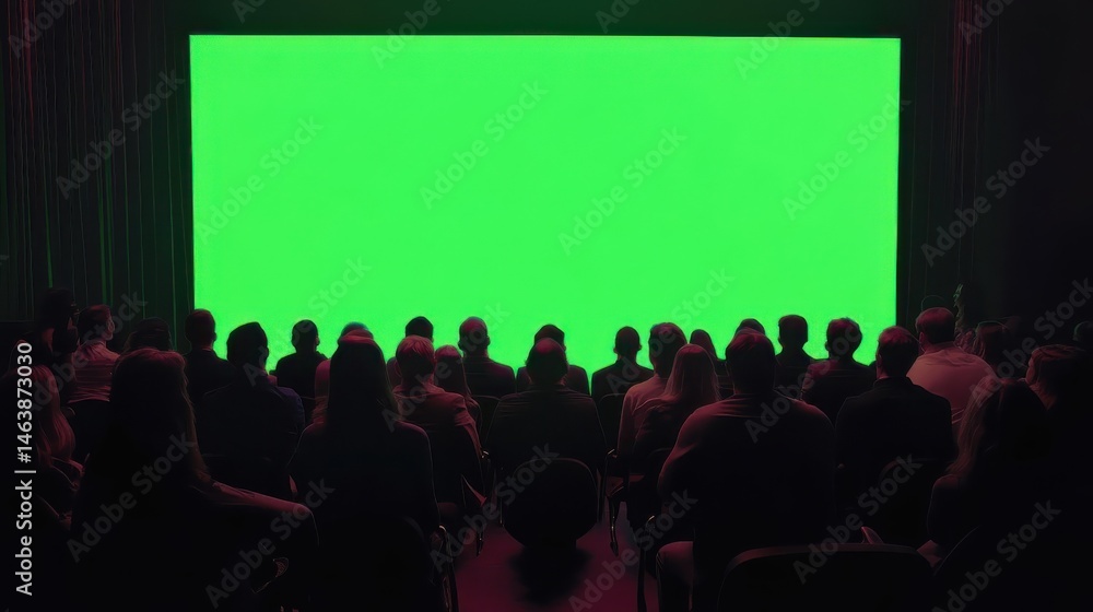 © Thanaporn - a raw of sitting audience from the back, green screen background, men and women sitting in a raw, back view © Thanaporn - a raw of sitting audience from the back, green screen background, men and women sitting in a raw, back view