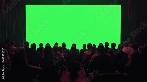 Wallpaper Mural a raw of sitting audience from the back, green screen background, men and women sitting in a raw, back view Torontodigital.ca