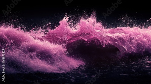 Wallpaper Mural Dramatic wave is captured in shades of pink against a dark background. Use to illustrate power, ocean themes, or abstract beauty. Torontodigital.ca