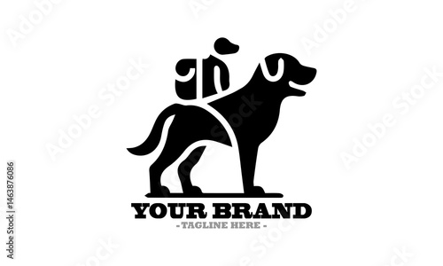 Silhouette of a dog walking with a backpack and Stylized dog illustration a vector icon and dog logo design vector illustration