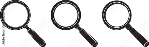 Set of Three Magnifying Glass Silhouettes in Black and White