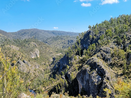 Views of the Snowy Mountains at Yarrangobilly with eucalypt forest recovering after the 2020 bushfires. Taken in New South Wales Australia.