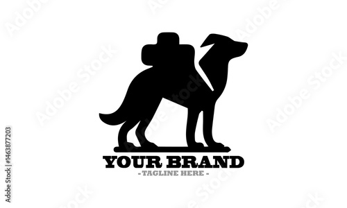 Silhouette of a dog walking with a backpack and Stylized dog illustration a vector icon and dog logo design vector illustration