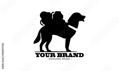 Silhouette of a dog walking with a backpack and Stylized dog illustration a vector icon and dog logo design vector illustration