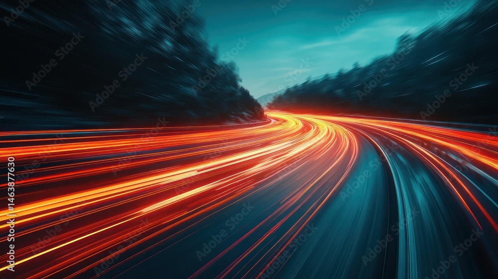 Night Drive on Winding Road, Abstract Motion Blur Night Drive on Winding Road, Abstract Motion Blur
