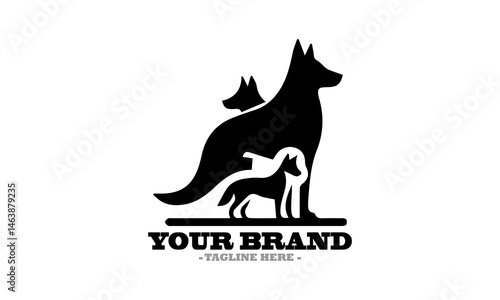 Silhouette of a dog walking with a backpack and Stylized dog illustration a vector icon and dog logo design vector illustration