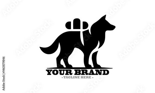 Silhouette of a dog walking with a backpack and Stylized dog illustration a vector icon and dog logo design vector illustration