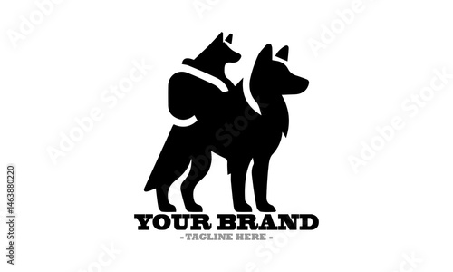 Silhouette of a dog walking with a backpack and Stylized dog illustration a vector icon and dog logo design vector illustration