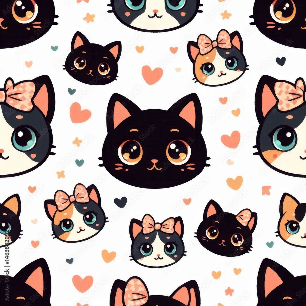 Obraz premium Playful cat patterns digital illustration cute animal art whimsical style cat lovers graphic design