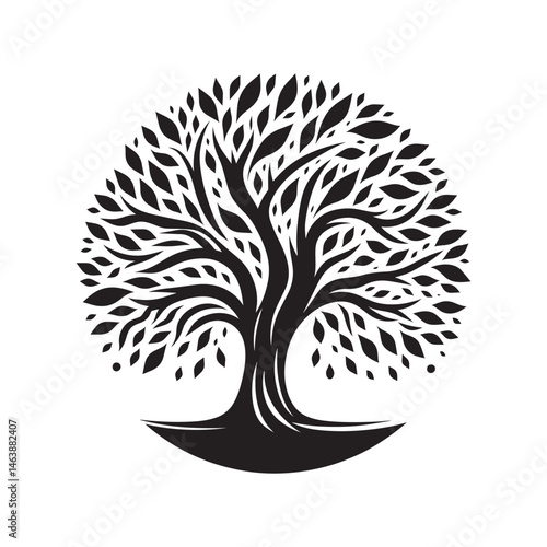 Black and white silhouette of elm spiritual tree vector illustration isolated on a white background