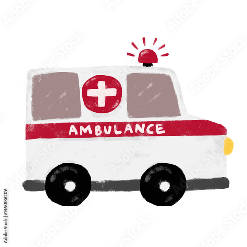  cute emergency ambulance medical hospital department vehicles cars community transportation crayon kids doodle watercolour illustration clipart cutout transparent sticker nursery vector