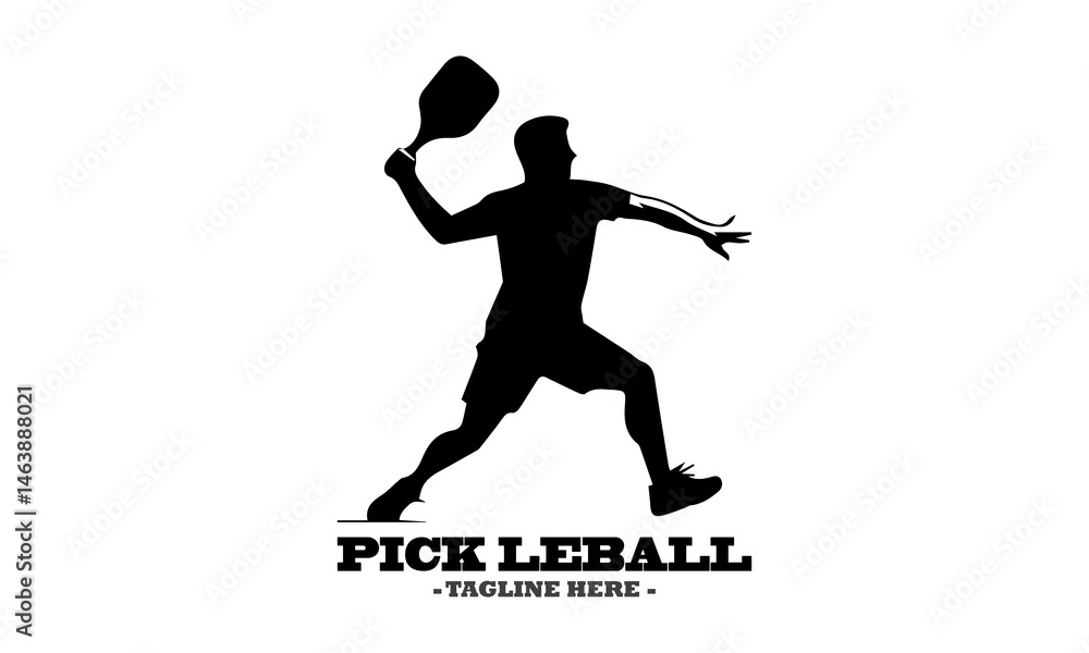 Naklejka premium pickleball logo vector graphic and vector silhouette of a pickleball player serving with white background
