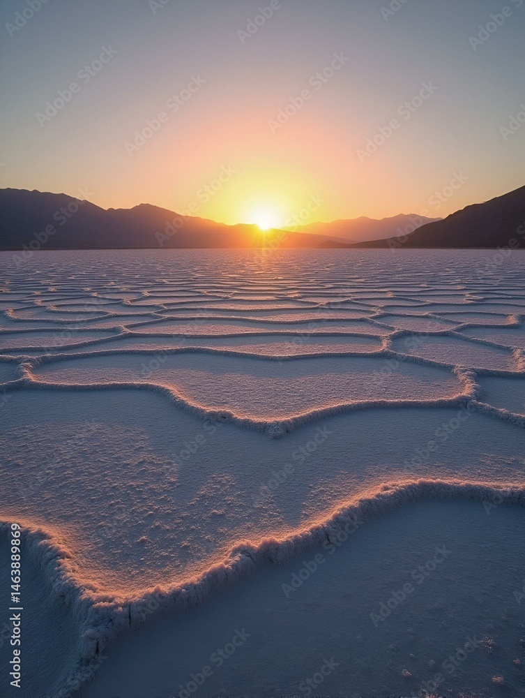 Sunrise lights up the salt flats near Badwater in Death Valley NP.