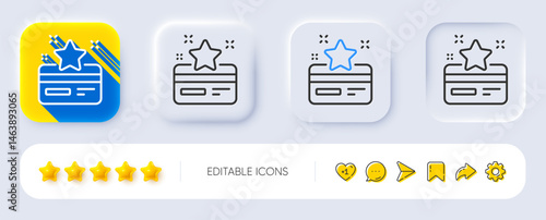 Loyalty card line icon. Neumorphic, Flat shadow, 3d buttons. Bonus points. Discount program symbol. Line loyalty card icon. Social media icons. Vector
