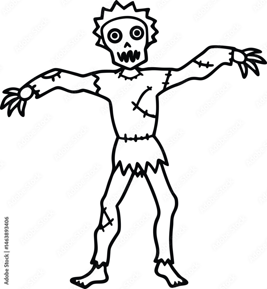 Fototapeta premium Simple Line Art Zombie Illustration Spooky Halloween Theme for Design Projects