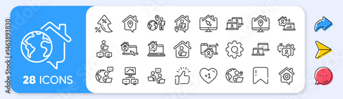 Work at home line icons. Interest rate, AI generate, Inflation icons. Remote worker, Freelance job, Office employee. Stay at home, internet work, remote teamwork line icons. Vector