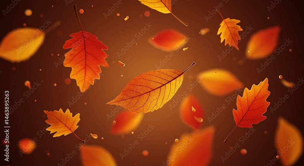 Autumn Leaves Falling, Red Orange Brown Background Autumn Leaves Falling, Red Orange Brown Background