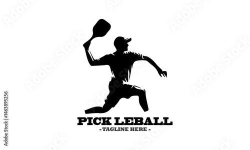 pickleball logo vector graphic and vector silhouette of a pickleball player serving with white background
