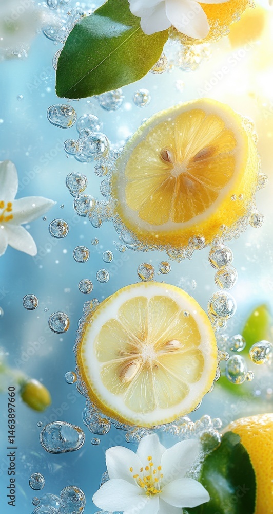 Fresh citrus slices and blossoms in water Fresh citrus slices and blossoms in water