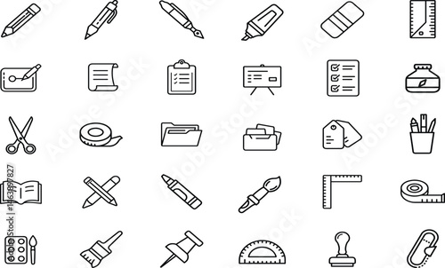Creative Stationery Icons for School, Office, and Projects.