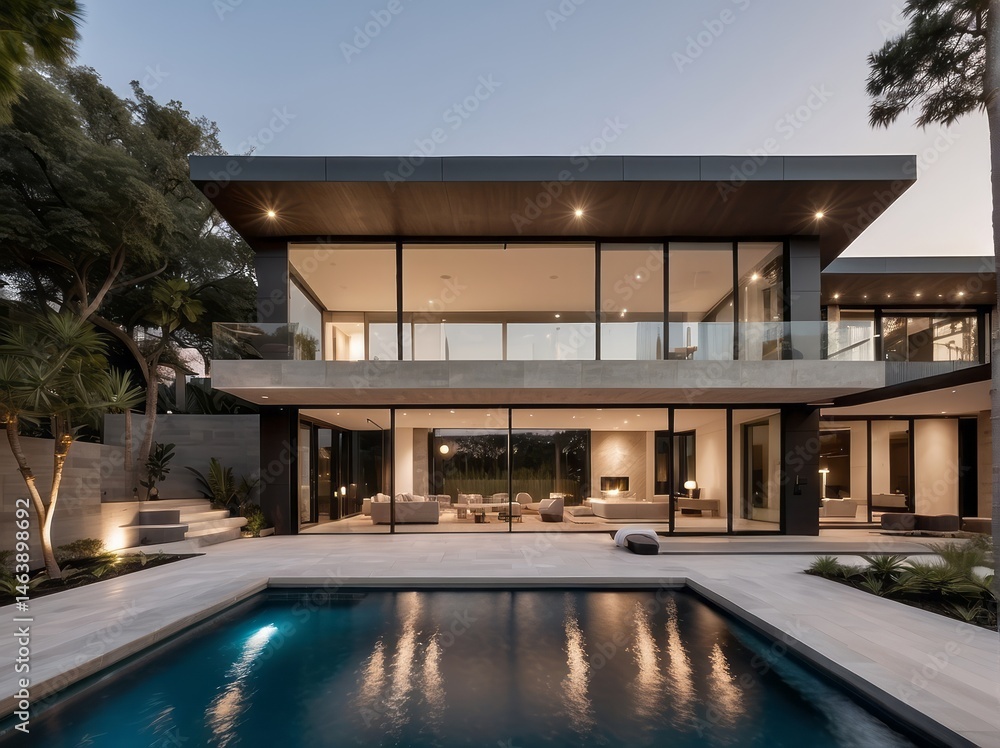 Fototapeta premium A modern luxury home exterior design featuring clean lines
