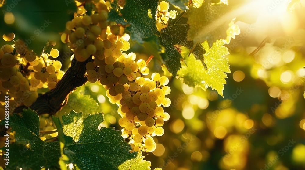 Obraz premium Sunlit Grapes on the Vine Golden Hour Glow