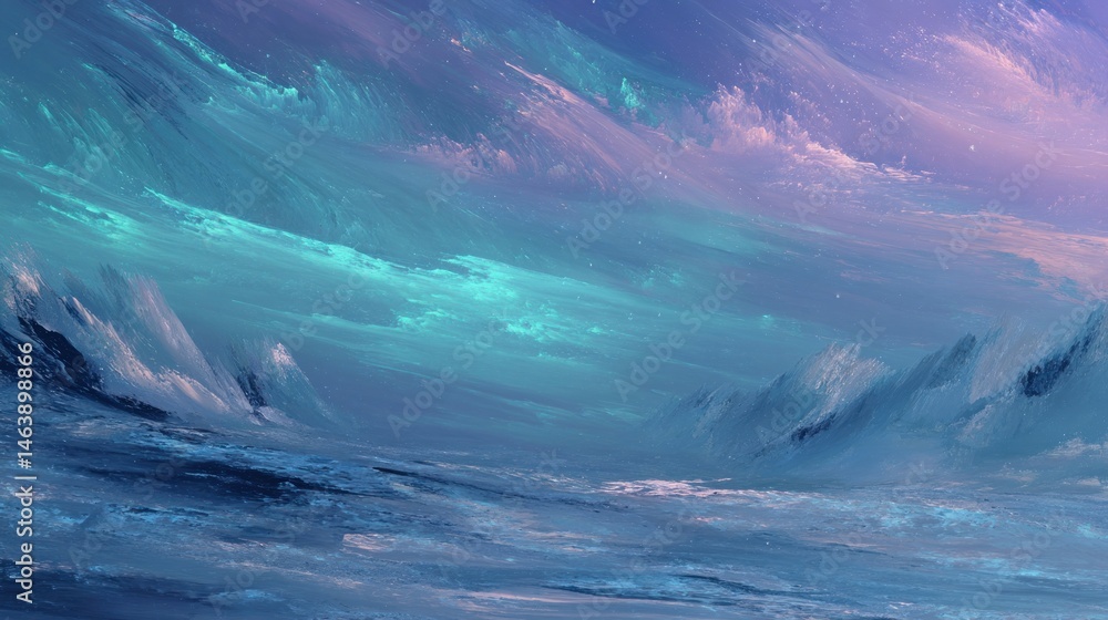 Fototapeta premium Frozen alien landscape glows with ethereal light