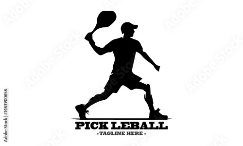 pickleball logo vector graphic and vector silhouette of a pickleball player serving with white background