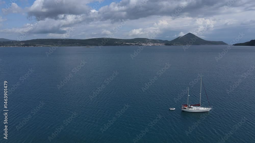 Aerial beach view with luxury yacht at blue sea
Aerial beach view with luxury yacht at blue sea