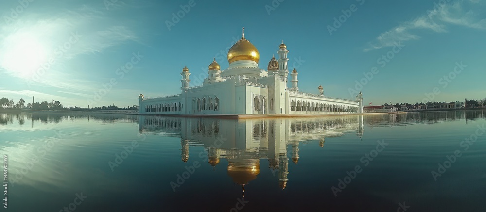 Naklejka premium Mosque in Water with Gold Dome