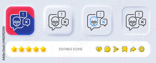 Cyber attack line icon. Neumorphic, Flat shadow, 3d buttons. Ransomware threat sign. Hacker skull chat symbol. Line cyber attack icon. Social media icons. Vector