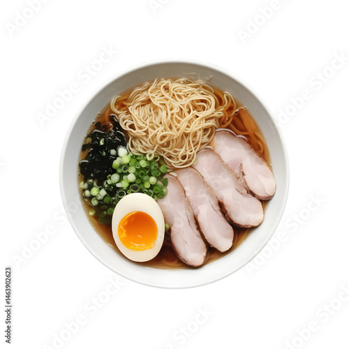 Delicious Ramen Noodles in Broth on White Background