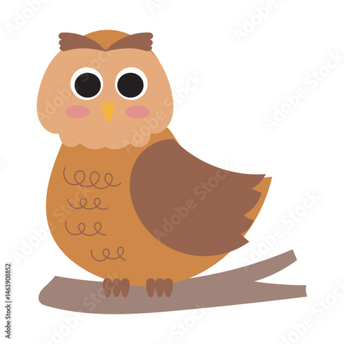 Owl perched majestically on a branch surveying its domain. Perfect for nature themed designs, wildlife illustrations, or birdwatching publications