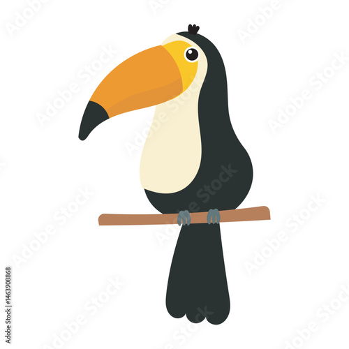 Toucan bird graceful perched branch with lush leaves. Perfect for nature, wildlife, and tropical themed designs. Vibrant and eye catching