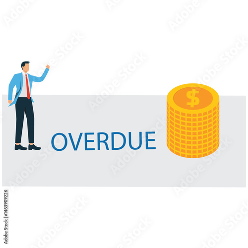 A Businessman stands thinking while looking at a bill on the floor, illustration of a late bill, financial problems, budgeting failure, financial planning failure