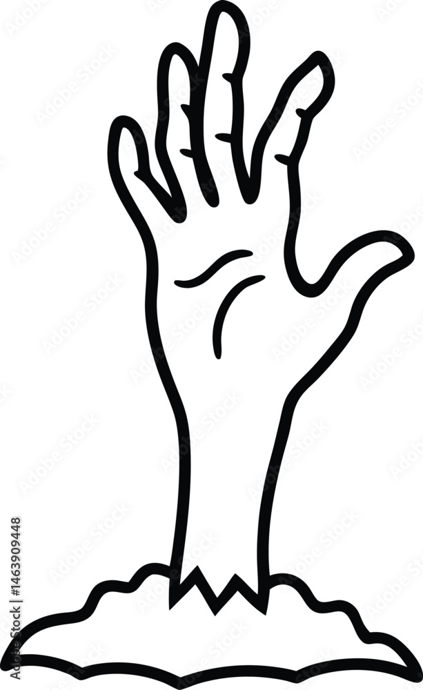 Obraz premium Zombie Hand Rising from the Ground Spooky Line Art Illustration