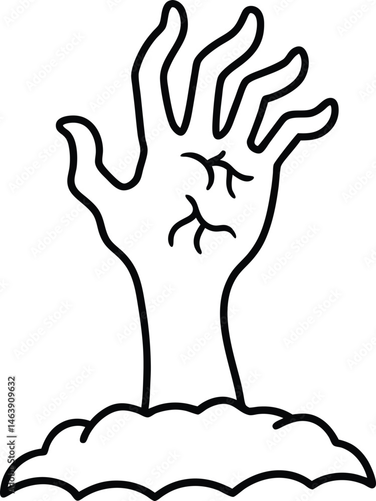 Obraz premium Zombie Hand Emerging from the Ground Spooky Line Art Illustration