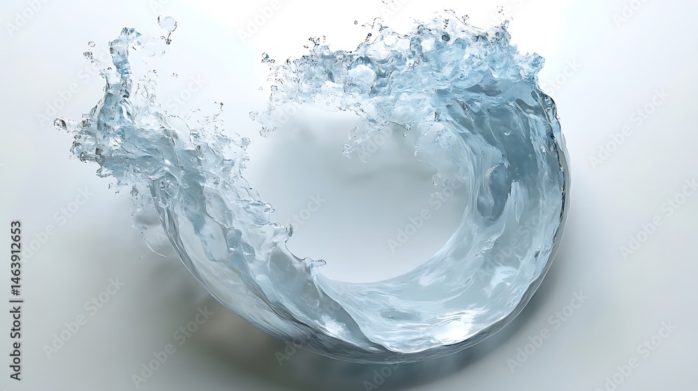 A stunning illustration of dynamic circular water wave with splashes on white A stunning illustration of dynamic circular water wave with splashes on white