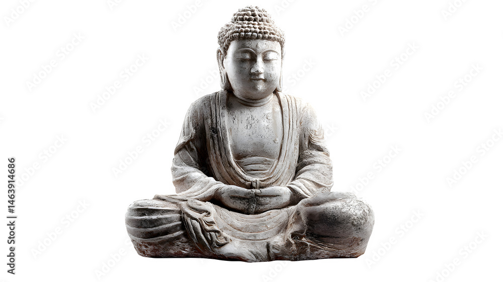 Obraz premium A stone Buddha statue in meditative pose, isolated on Transparent background