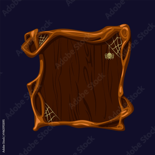 Spooky Halloween frame tree design isolated for print, decoration, element design and background. Wood avatar frame with spider for game or slot symbols